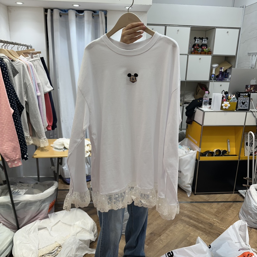 DE LINE東大門代購女士新款職業真品人氣26春夏長袖T恤蕾絲DE LINE長袖T恤圖色1