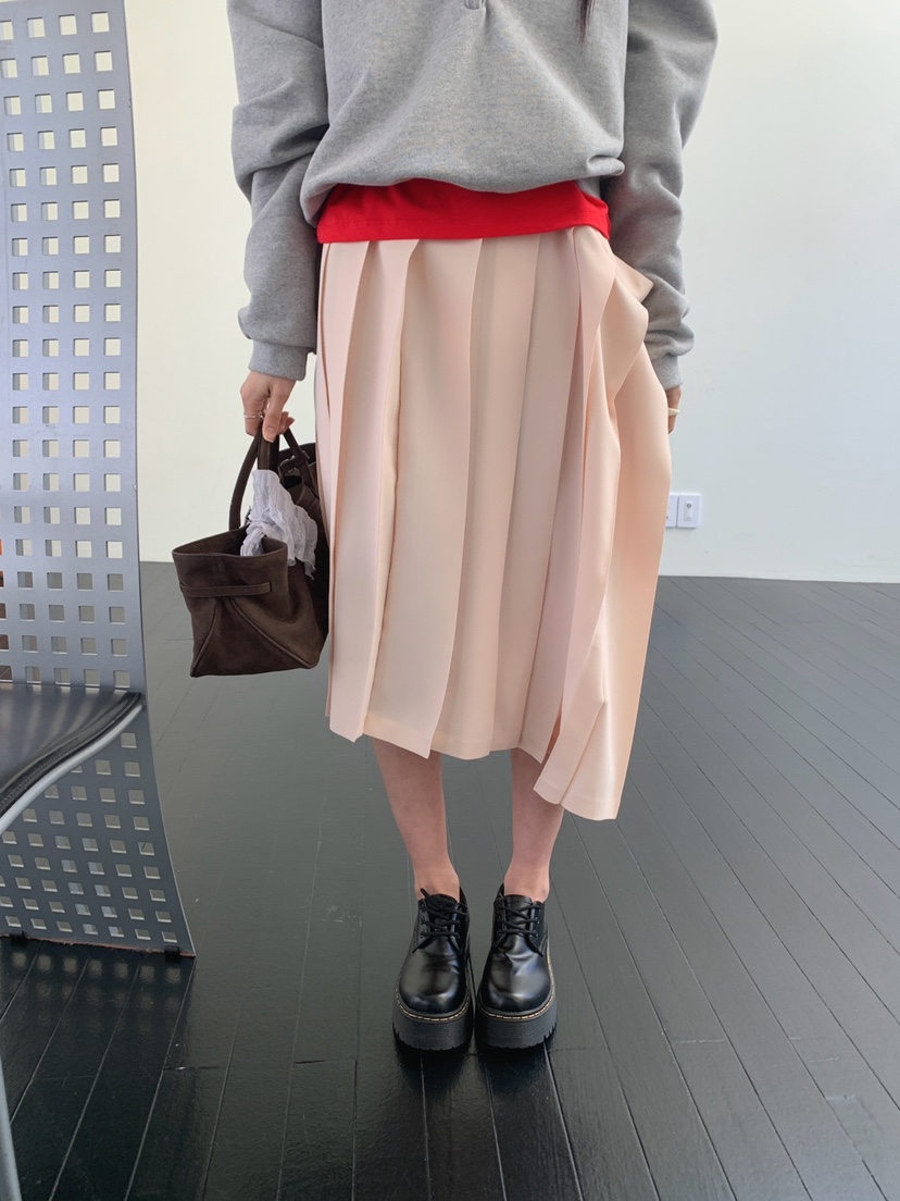 JKICHI韓國直郵女士新款26春夏休閑時尚半身裙中短裙褶皺JKICHI半身裙/中短裙圖色2