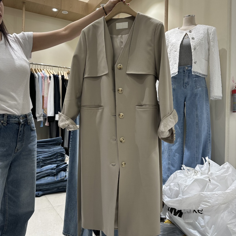 VINTAGE VIBE東大門實拍女裝新品熱賣長款風衣含腰帶長款VINTAGE VIBE長款風衣圖色1