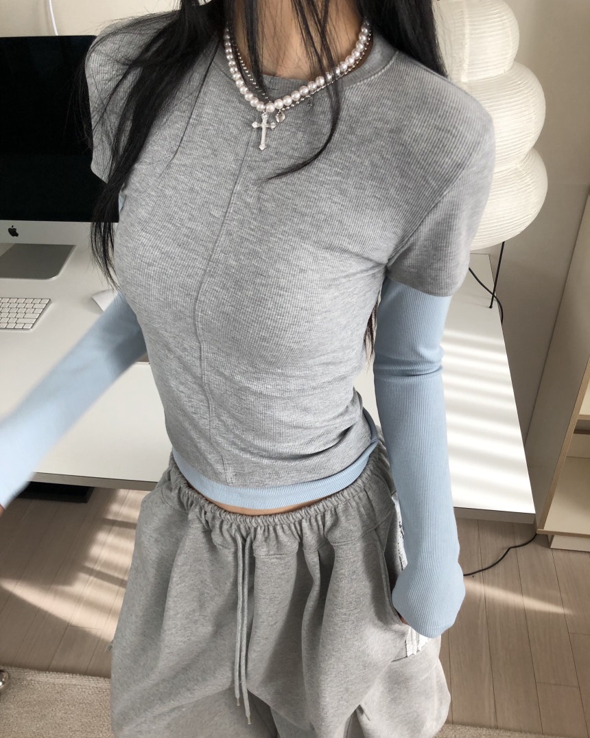 OKIE韓國代購女裝新品推薦真品時尚熱賣26春夏長袖T恤假兩件OKIE長袖T恤