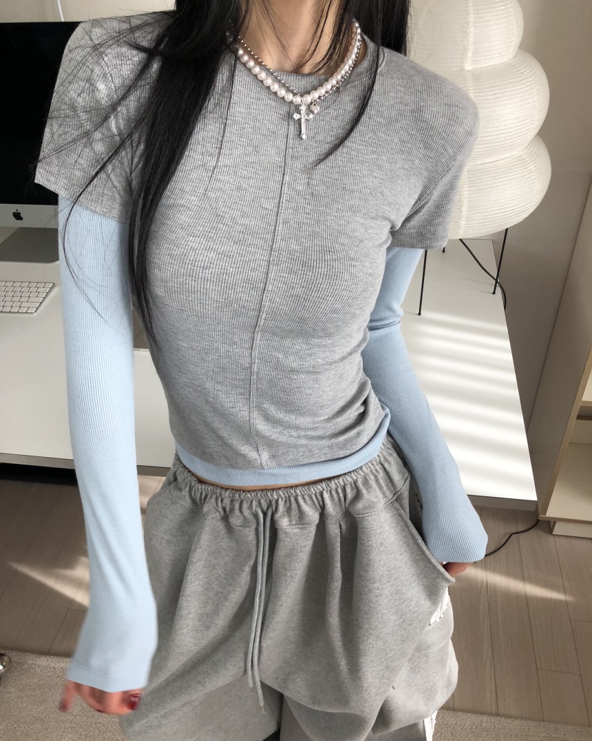 OKIE韓國代購女裝新品推薦真品時尚熱賣26春夏長袖T恤假兩件OKIE長袖T恤