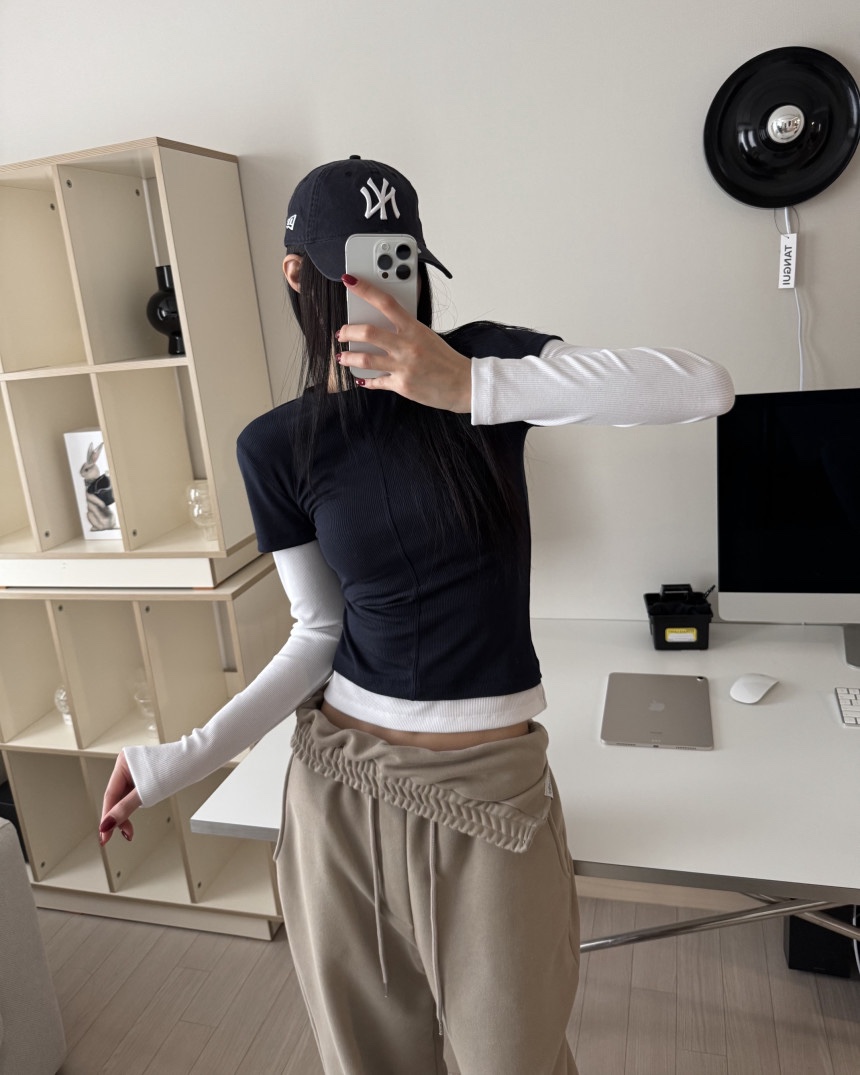 OKIE韓國代購女裝新品推薦真品時尚熱賣26春夏長袖T恤假兩件OKIE長袖T恤