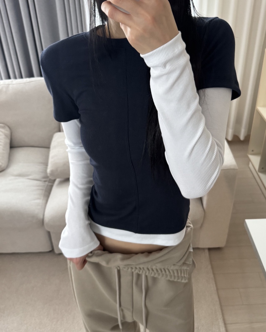 OKIE韓國代購女裝新品推薦真品時尚熱賣26春夏長袖T恤假兩件OKIE長袖T恤