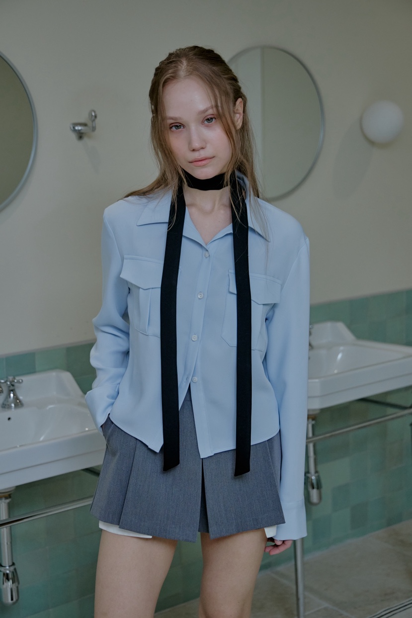 SLIT韓國代購女裝新品休閑職業26春夏熱賣襯衫蕾絲衫含脖帶SLIT襯衫/蕾絲衫