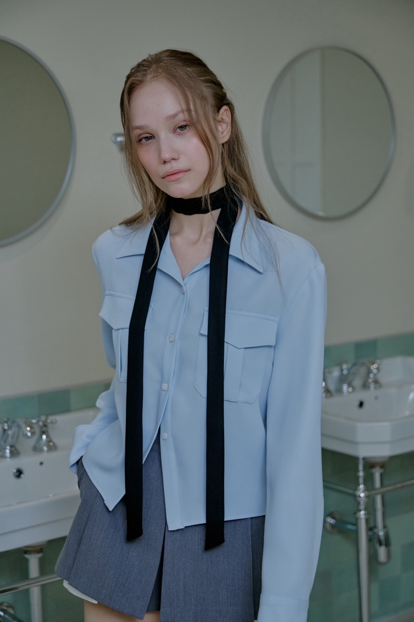 SLIT韓國代購女裝新品休閑職業26春夏熱賣襯衫蕾絲衫含脖帶SLIT襯衫/蕾絲衫