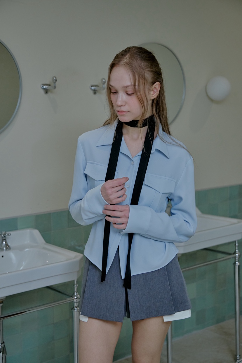 SLIT韓國代購女裝新品休閑職業26春夏熱賣襯衫蕾絲衫含脖帶SLIT襯衫/蕾絲衫