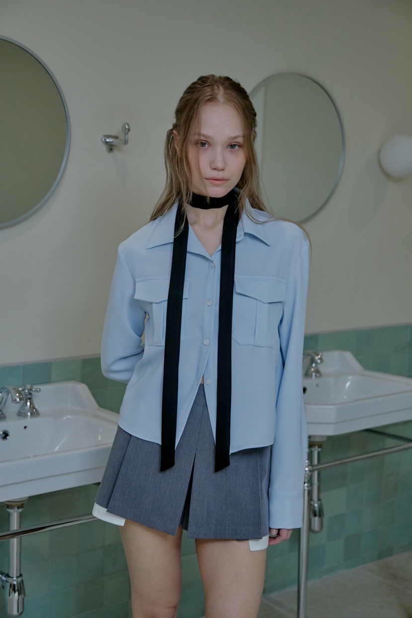 SLIT韓國代購女裝新品休閑職業26春夏熱賣襯衫蕾絲衫含脖帶SLIT襯衫/蕾絲衫