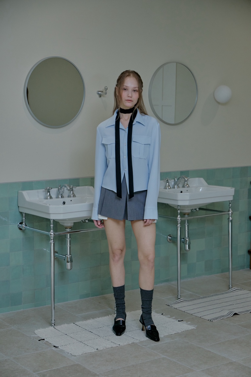 SLIT韓國代購女裝新品休閑職業26春夏熱賣襯衫蕾絲衫含脖帶SLIT襯衫/蕾絲衫