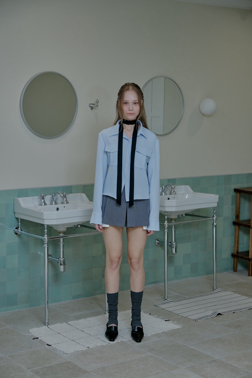 SLIT韓國代購女裝新品休閑職業26春夏熱賣襯衫蕾絲衫含脖帶SLIT襯衫/蕾絲衫