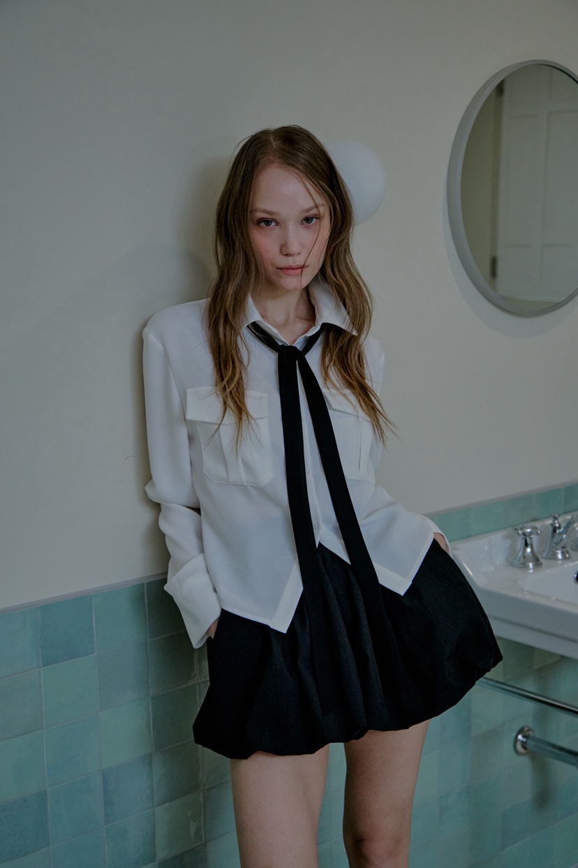 SLIT韓國代購女裝新品休閑職業26春夏熱賣襯衫蕾絲衫含脖帶SLIT襯衫/蕾絲衫