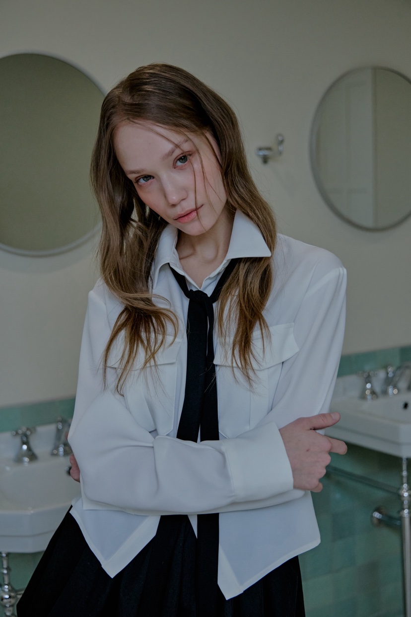 SLIT韓國代購女裝新品休閑職業26春夏熱賣襯衫蕾絲衫含脖帶SLIT襯衫/蕾絲衫