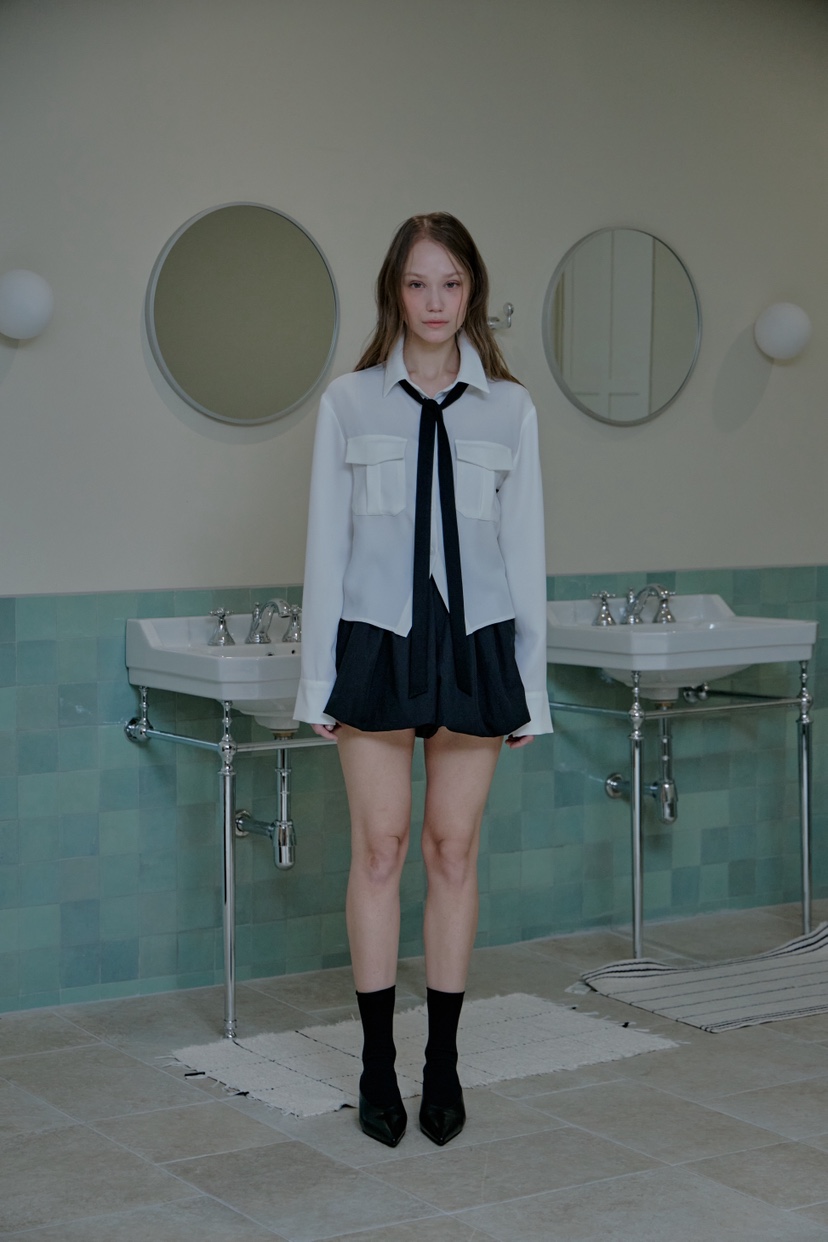 SLIT韓國代購女裝新品休閑職業26春夏熱賣襯衫蕾絲衫含脖帶SLIT襯衫/蕾絲衫