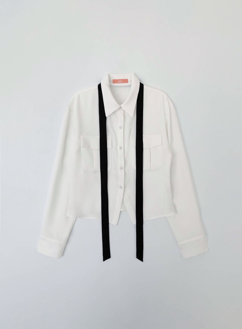 SLIT韓國代購女裝新品休閑職業26春夏熱賣襯衫蕾絲衫含脖帶SLIT襯衫/蕾絲衫圖色2