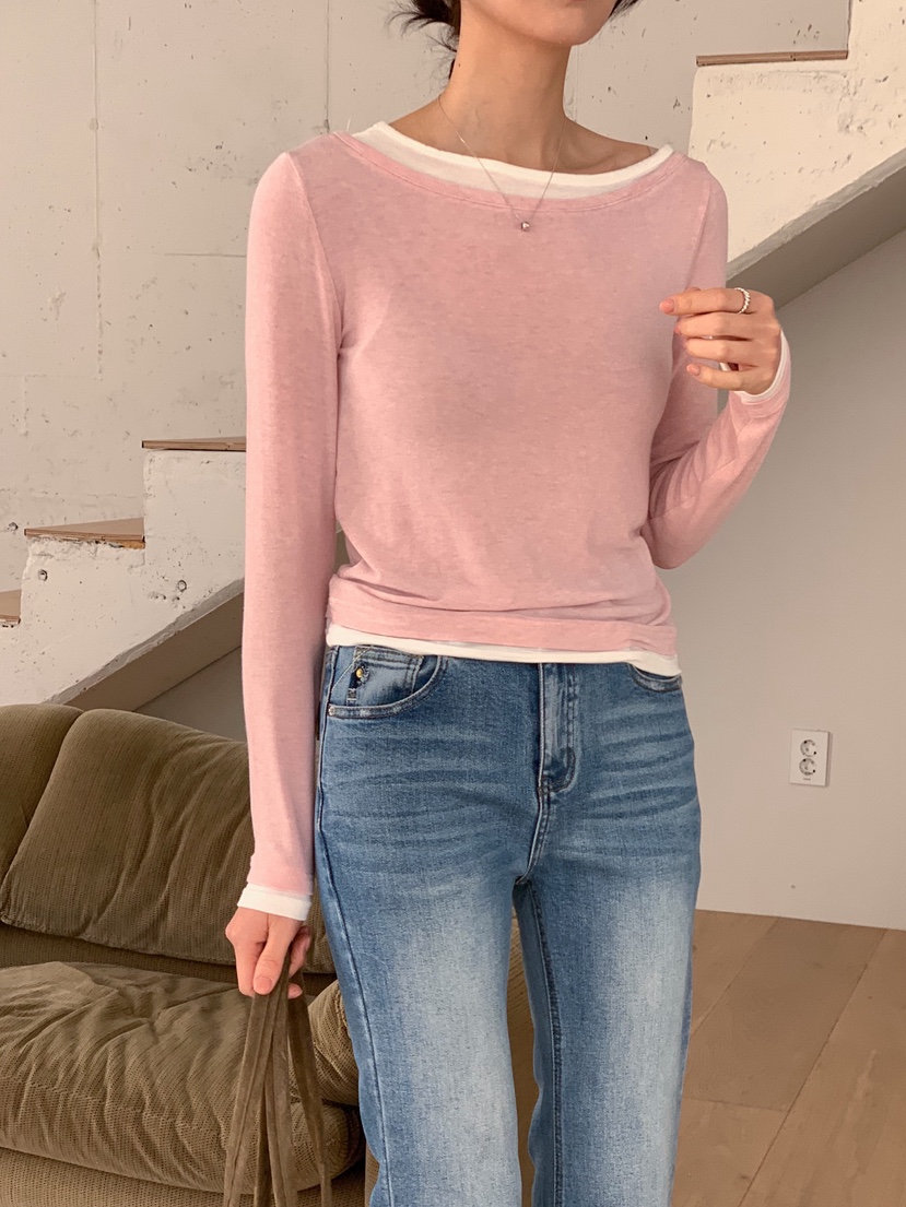 RE:FRESH-L韓國直郵女士新品職業推薦熱賣長袖T恤假兩件RE:FRESH長袖T恤