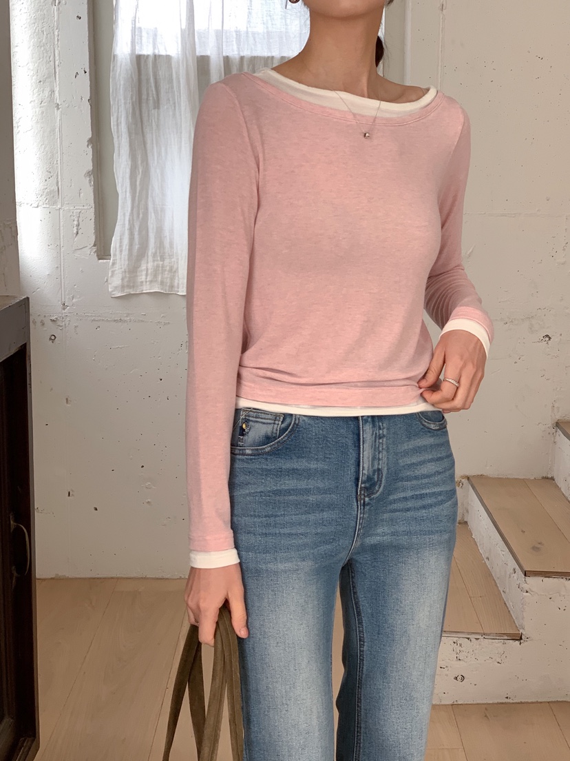 RE:FRESH-L韓國直郵女士新品職業推薦熱賣長袖T恤假兩件RE:FRESH長袖T恤