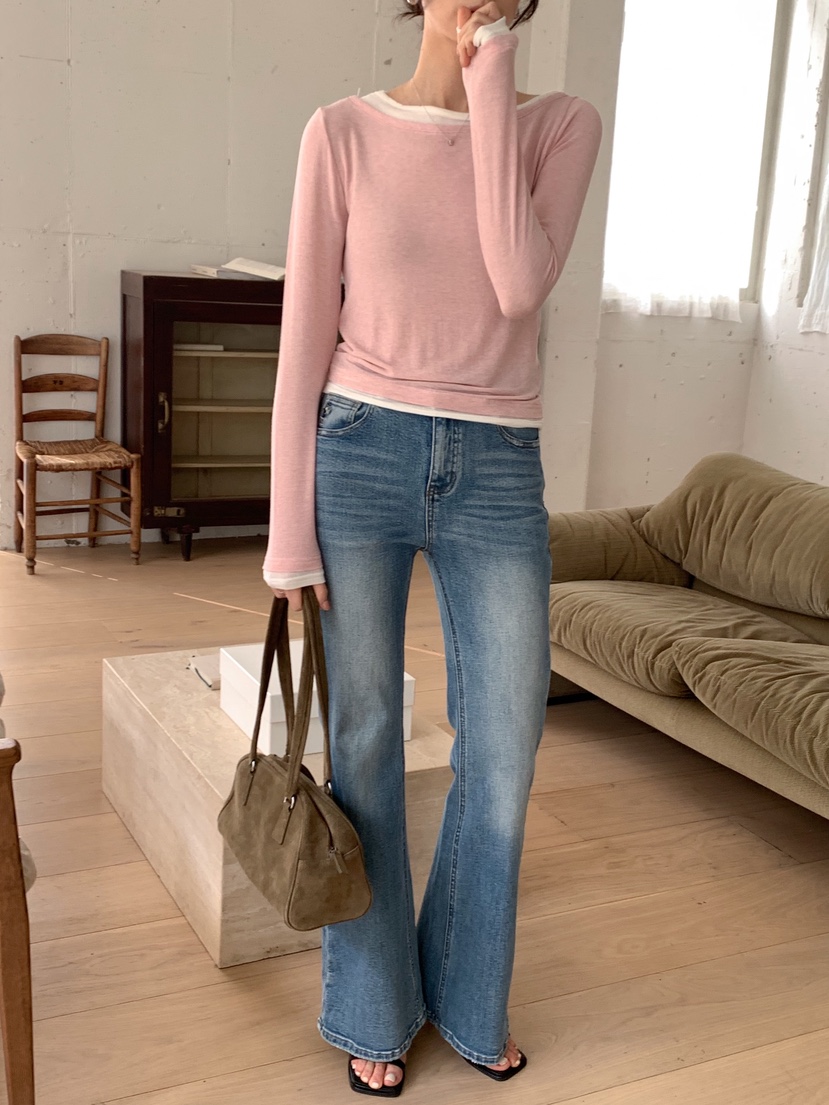 RE:FRESH-L韓國直郵女士新品職業推薦熱賣長袖T恤假兩件RE:FRESH長袖T恤