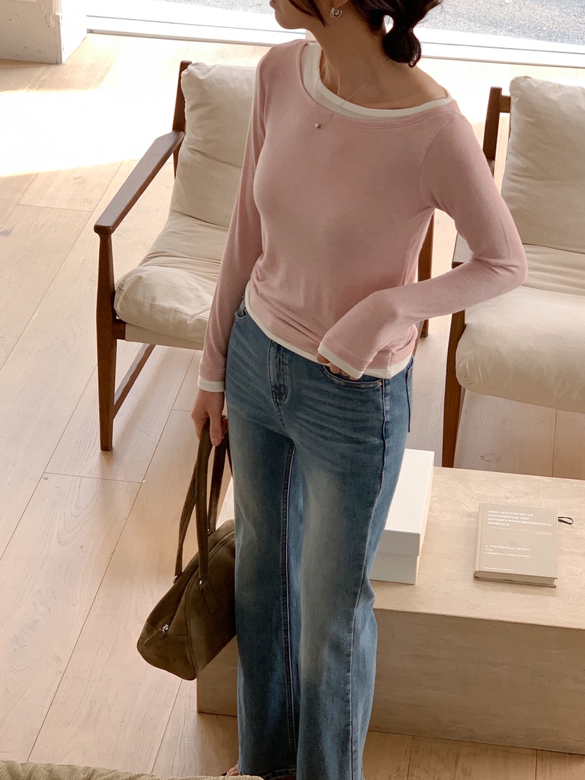 RE:FRESH-L韓國直郵女士新品職業推薦熱賣長袖T恤假兩件RE:FRESH長袖T恤