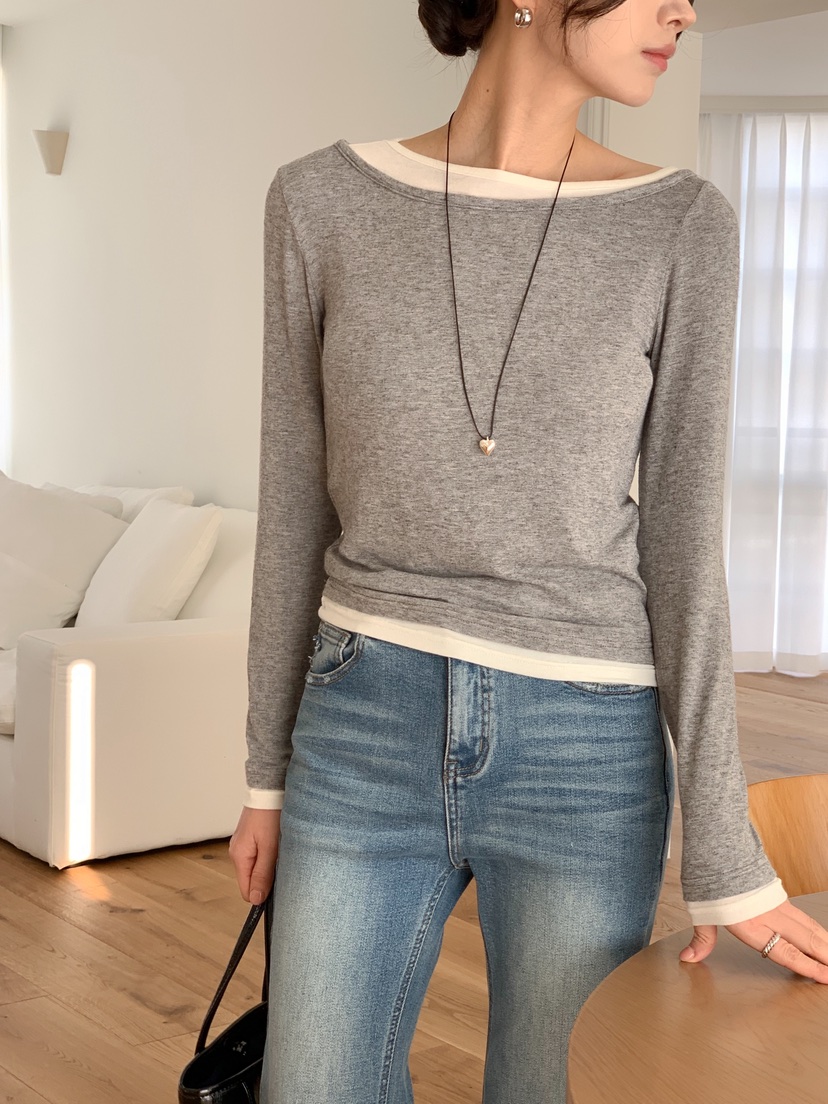 RE:FRESH-L韓國直郵女士新品職業推薦熱賣長袖T恤假兩件RE:FRESH長袖T恤