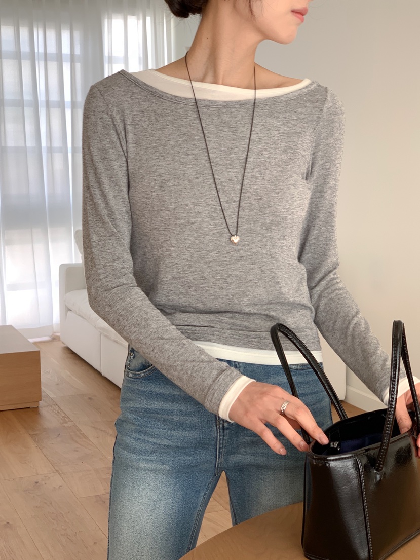 RE:FRESH-L韓國直郵女士新品職業推薦熱賣長袖T恤假兩件RE:FRESH長袖T恤