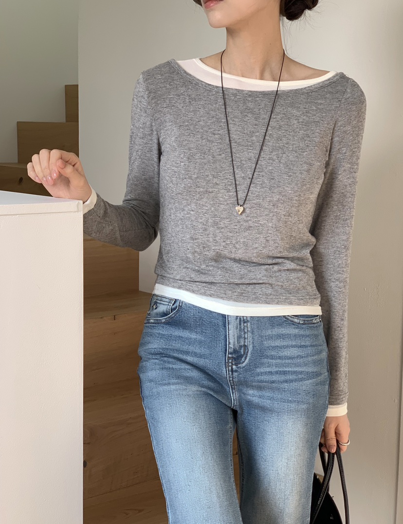 RE:FRESH-L韓國直郵女士新品職業推薦熱賣長袖T恤假兩件RE:FRESH長袖T恤