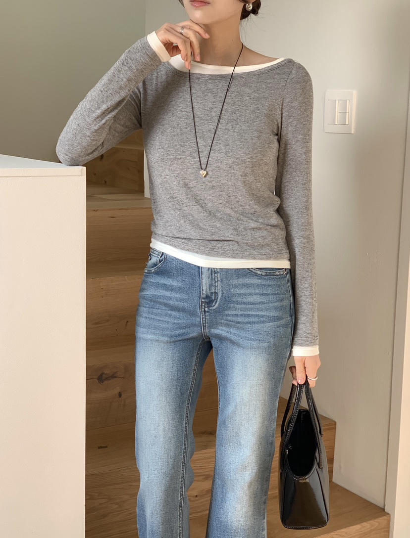 RE:FRESH-L韓國直郵女士新品職業推薦熱賣長袖T恤假兩件RE:FRESH長袖T恤