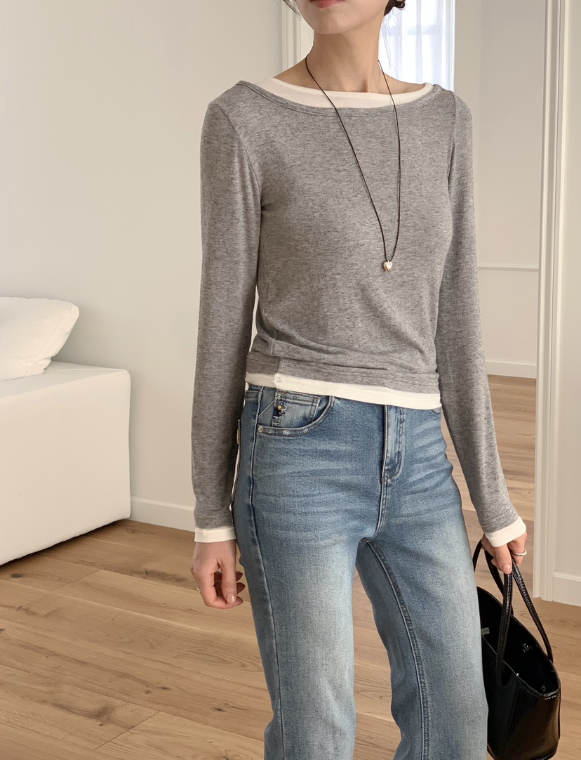 RE:FRESH-L韓國直郵女士新品職業推薦熱賣長袖T恤假兩件RE:FRESH長袖T恤