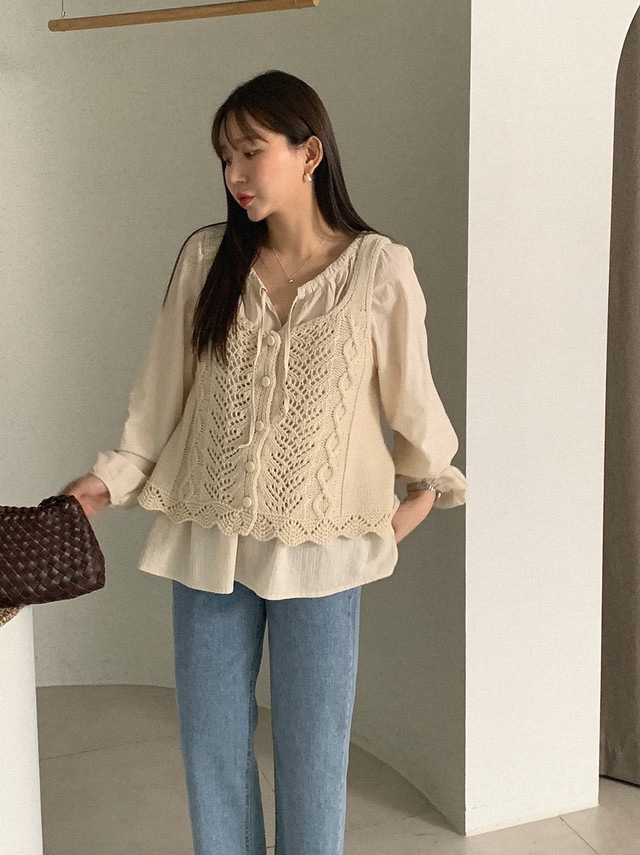 FRILL-T/DADA韓國直郵女裝新款26春夏真品休閑襯衫蕾絲衫FRILL-T/DADA襯衫/蕾絲衫