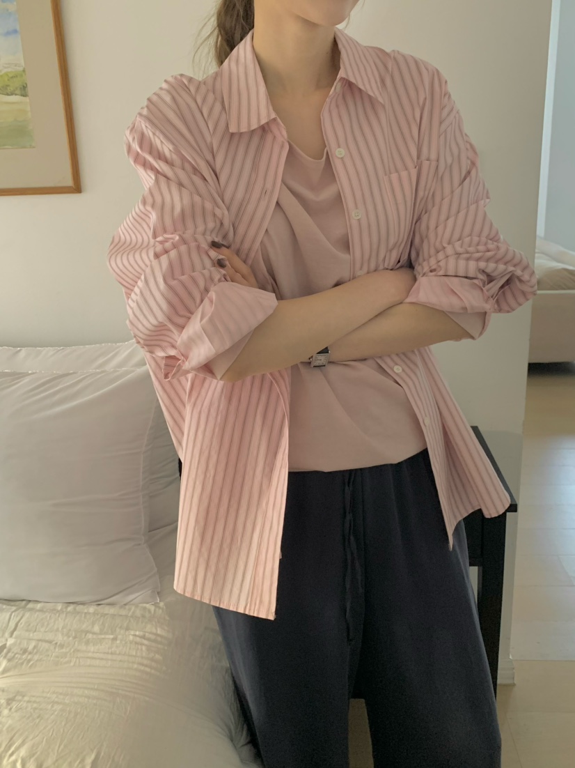 LEGACY韓國直郵女裝新款熱賣職業時尚休閑襯衫蕾絲衫條紋LEGACY襯衫/蕾絲衫