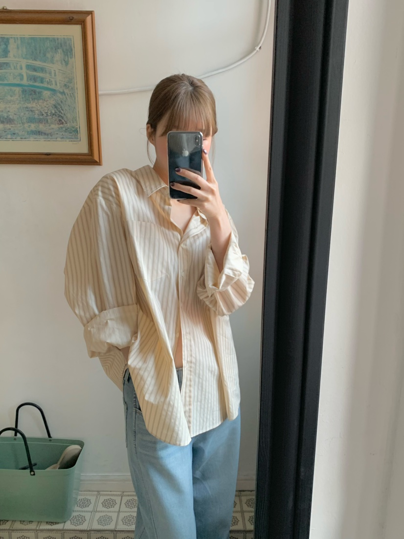 LEGACY韓國直郵女裝新款熱賣職業時尚休閑襯衫蕾絲衫條紋LEGACY襯衫/蕾絲衫