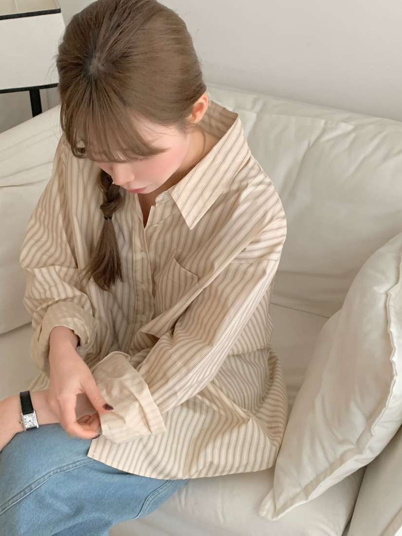 LEGACY韓國直郵女裝新款熱賣職業時尚休閑襯衫蕾絲衫條紋LEGACY襯衫/蕾絲衫