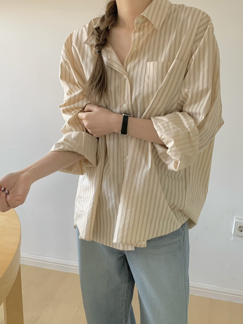 LEGACY韓國直郵女裝新款熱賣職業時尚休閑襯衫蕾絲衫條紋LEGACY襯衫/蕾絲衫