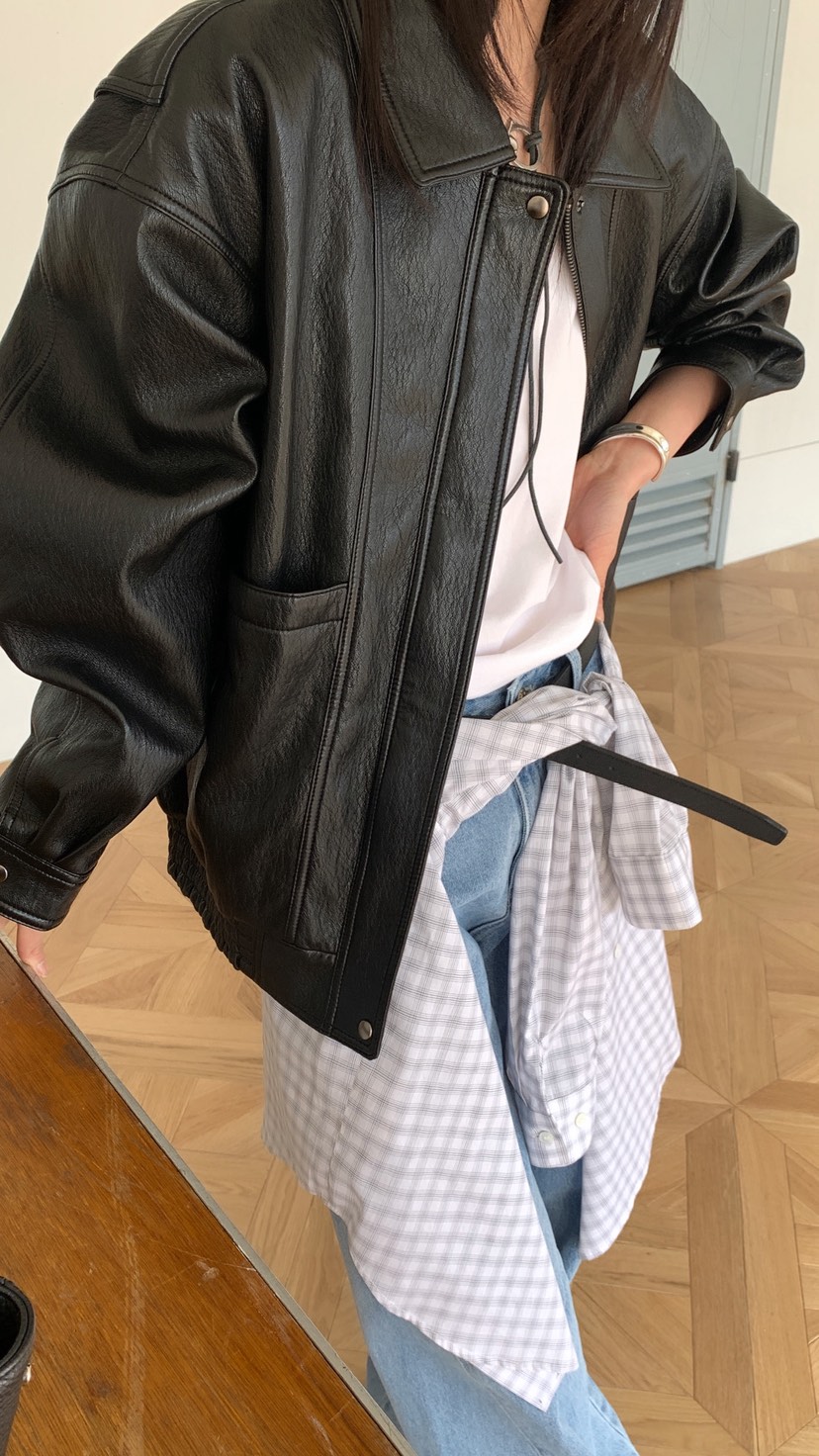 OVER RICH東大門代購女士新品26春夏職業休閑人氣皮衣皮革OVER RICH皮衣