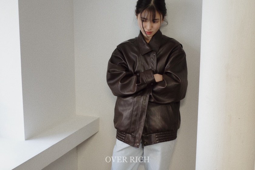 OVER RICH東大門代購女士新品26春夏職業休閑人氣皮衣皮革OVER RICH皮衣