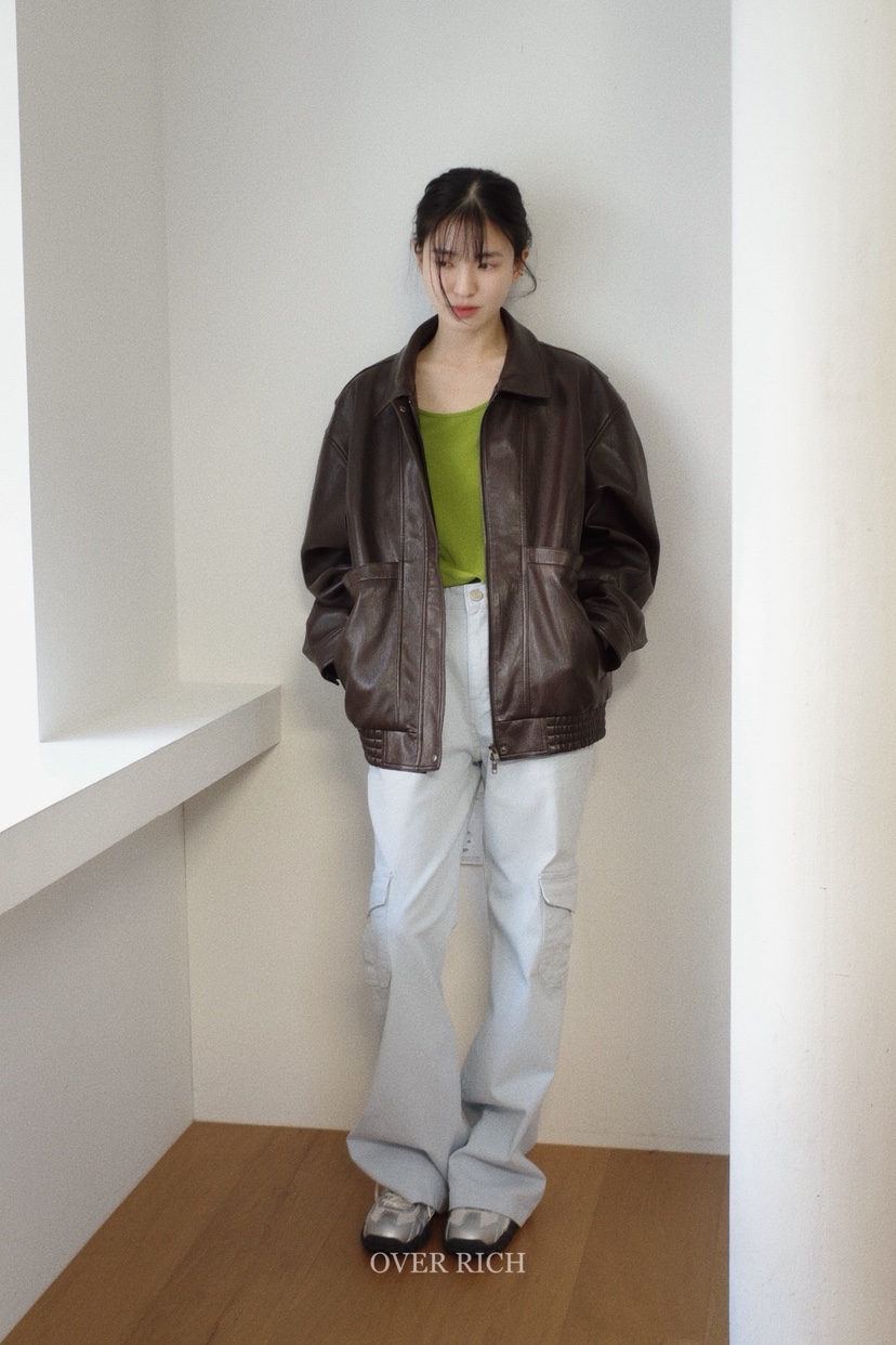 OVER RICH東大門代購女士新品26春夏職業休閑人氣皮衣皮革OVER RICH皮衣