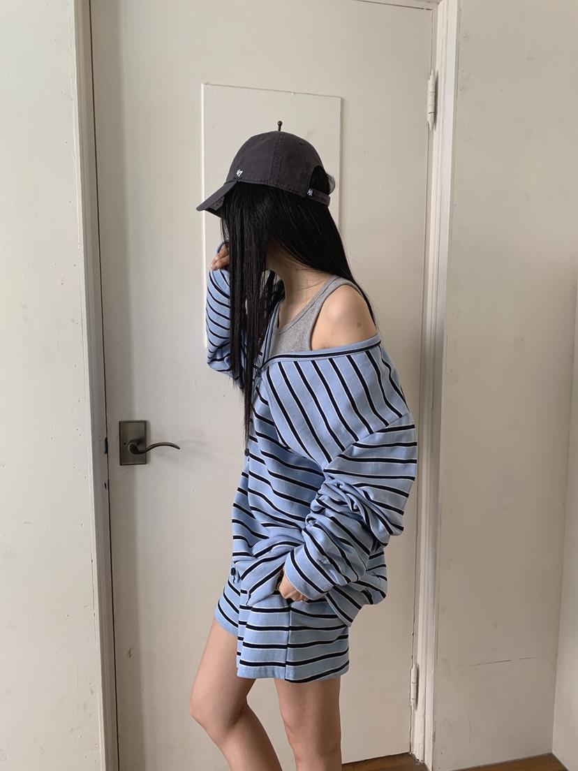 COME OPEN/HAPER韓國代購女裝新品職業26春夏長袖T恤條紋COME OPEN/HAPER長袖T恤