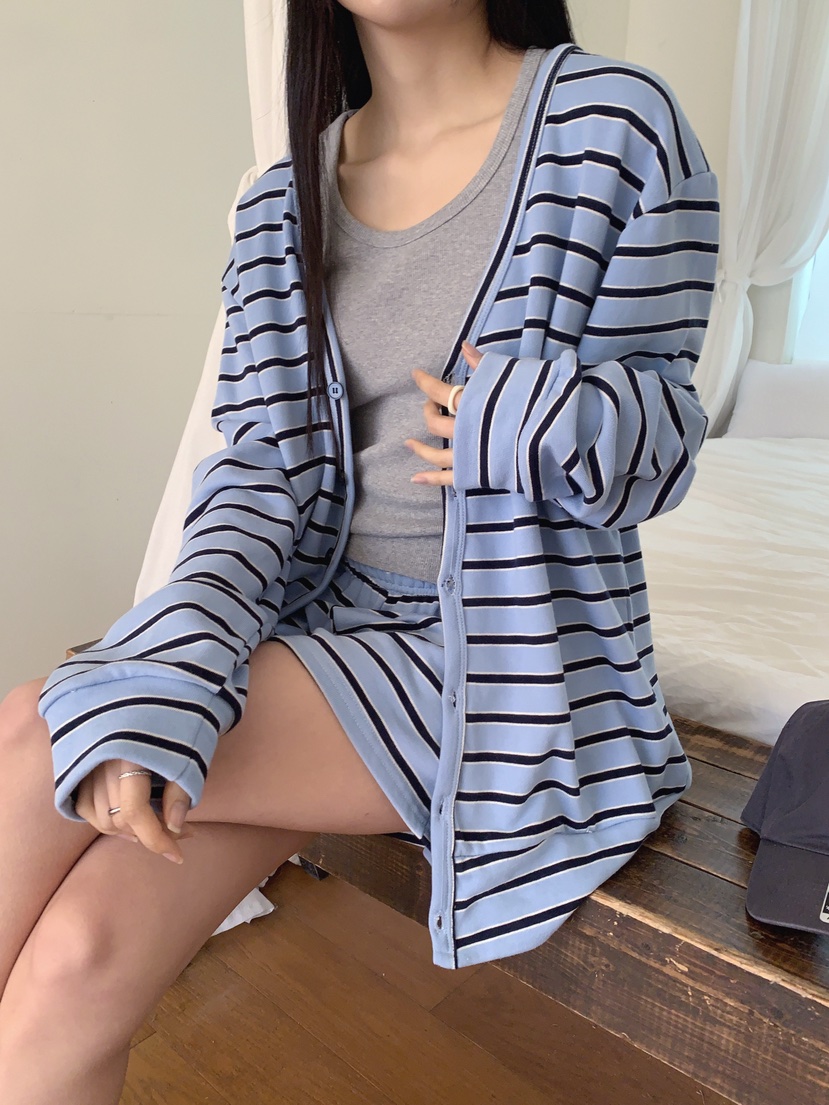 COME OPEN/HAPER韓國代購女裝新品職業26春夏長袖T恤條紋COME OPEN/HAPER長袖T恤