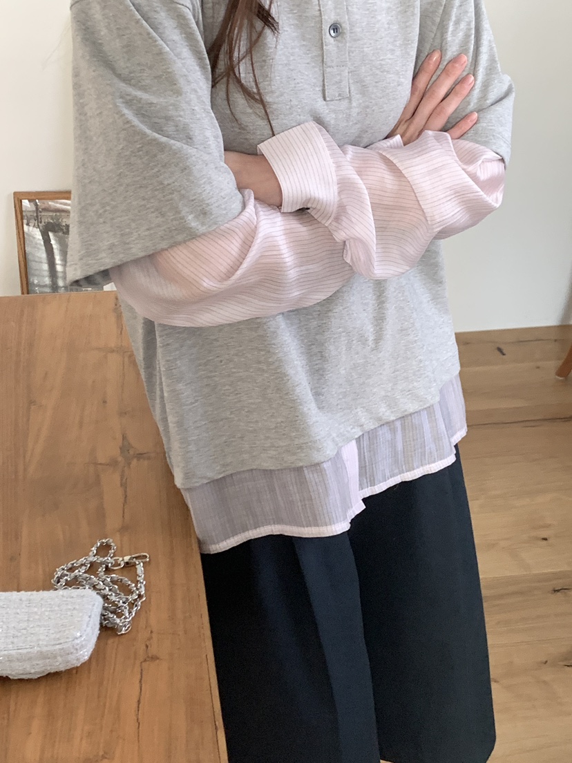 NOTHING韓國直郵女裝新品真品熱賣休閑推薦長袖T恤假兩件NOTHING長袖T恤