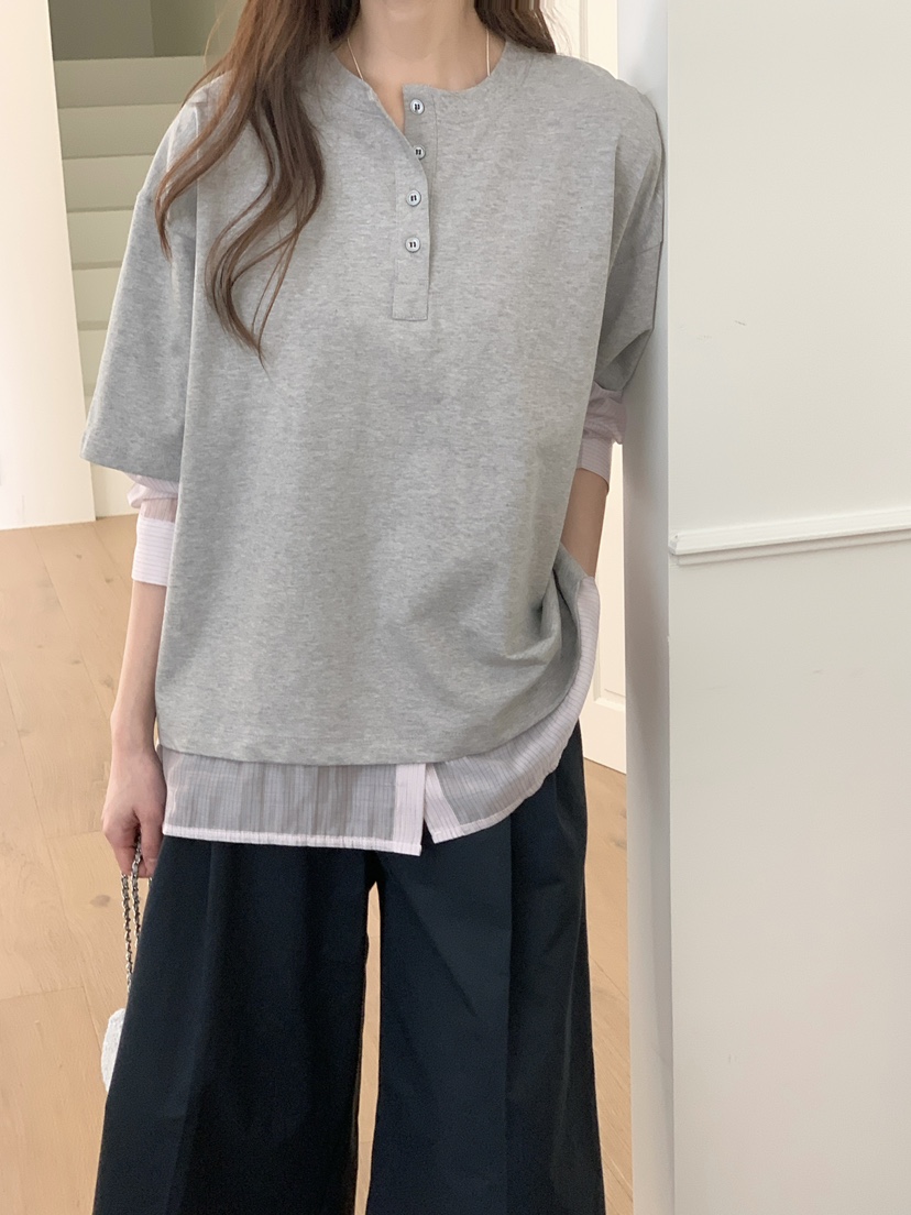 NOTHING韓國直郵女裝新品真品熱賣休閑推薦長袖T恤假兩件NOTHING長袖T恤