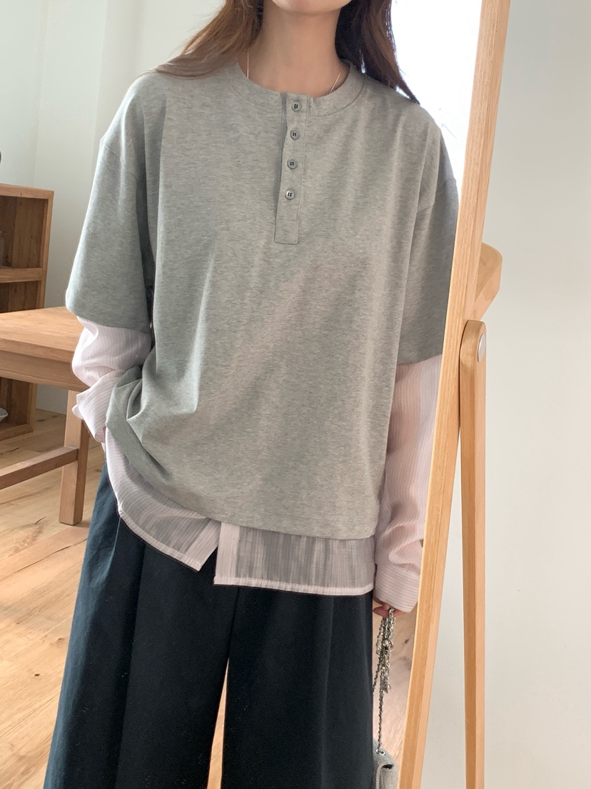 NOTHING韓國直郵女裝新品真品熱賣休閑推薦長袖T恤假兩件NOTHING長袖T恤