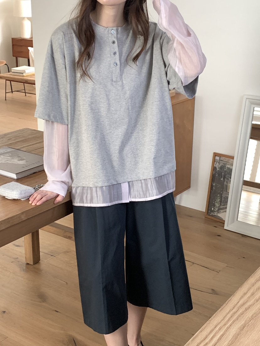 NOTHING韓國直郵女裝新品真品熱賣休閑推薦長袖T恤假兩件NOTHING長袖T恤