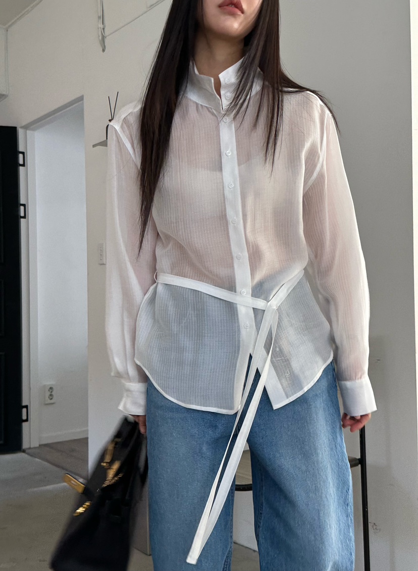 LE VASE東大門代購女士新品推薦時尚熱賣襯衫蕾絲衫含腰帶LE VASE襯衫/蕾絲衫