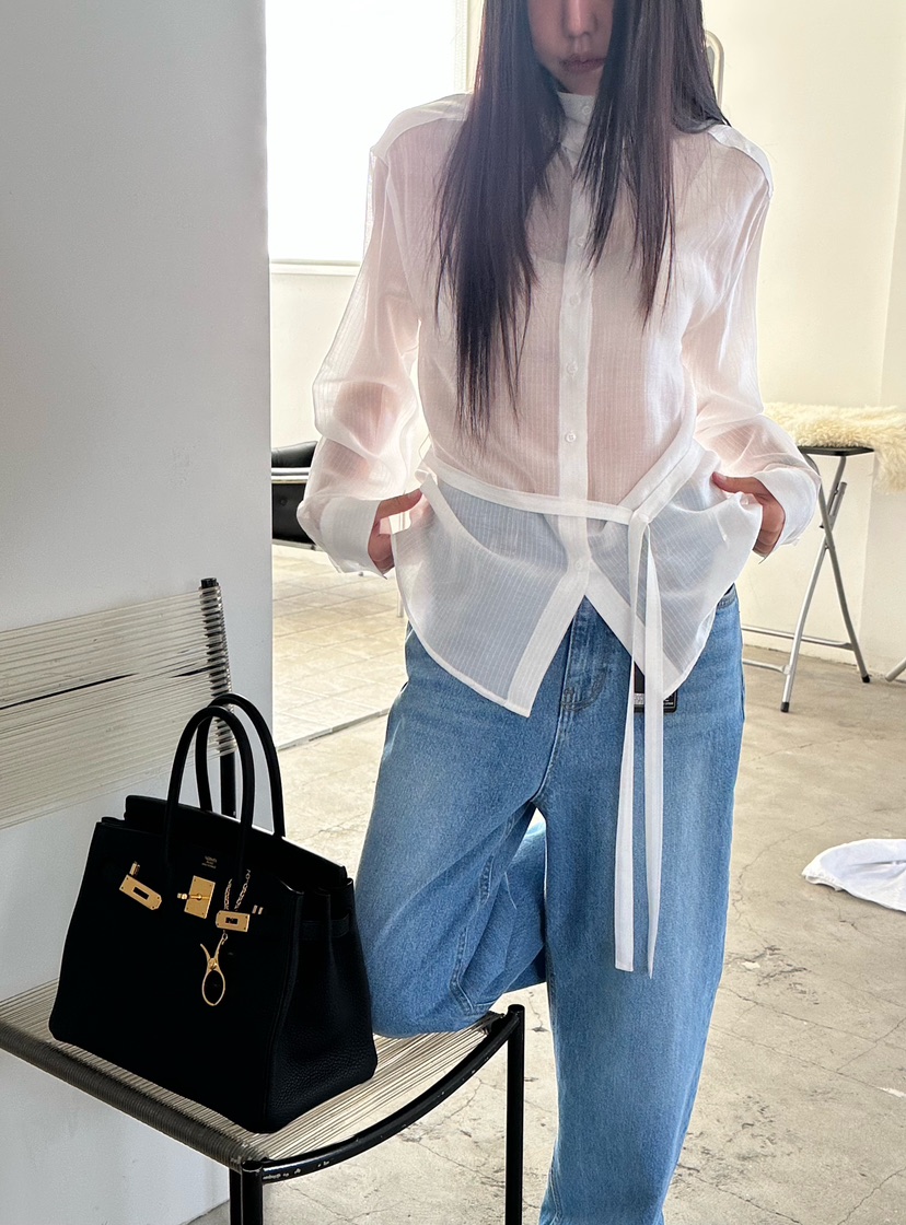 LE VASE東大門代購女士新品推薦時尚熱賣襯衫蕾絲衫含腰帶LE VASE襯衫/蕾絲衫