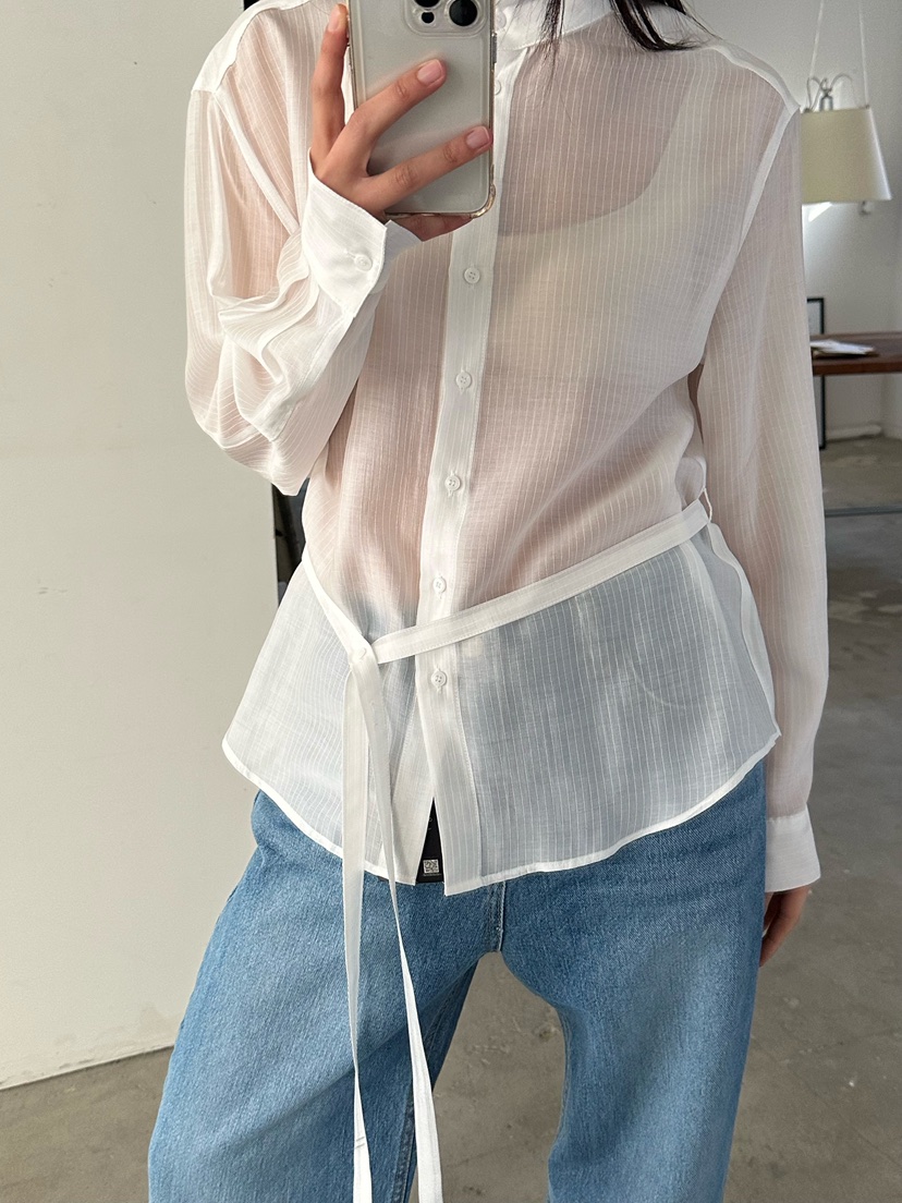 LE VASE東大門代購女士新品推薦時尚熱賣襯衫蕾絲衫含腰帶LE VASE襯衫/蕾絲衫