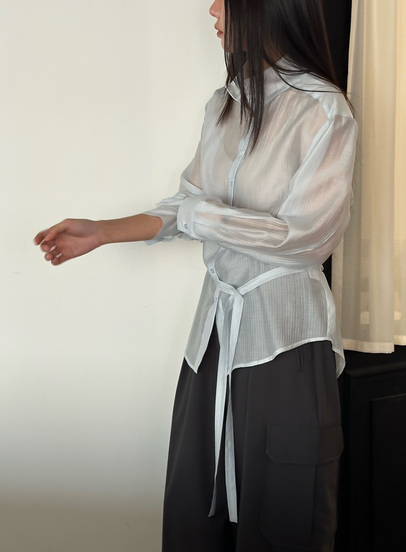 LE VASE東大門代購女士新品推薦時尚熱賣襯衫蕾絲衫含腰帶LE VASE襯衫/蕾絲衫