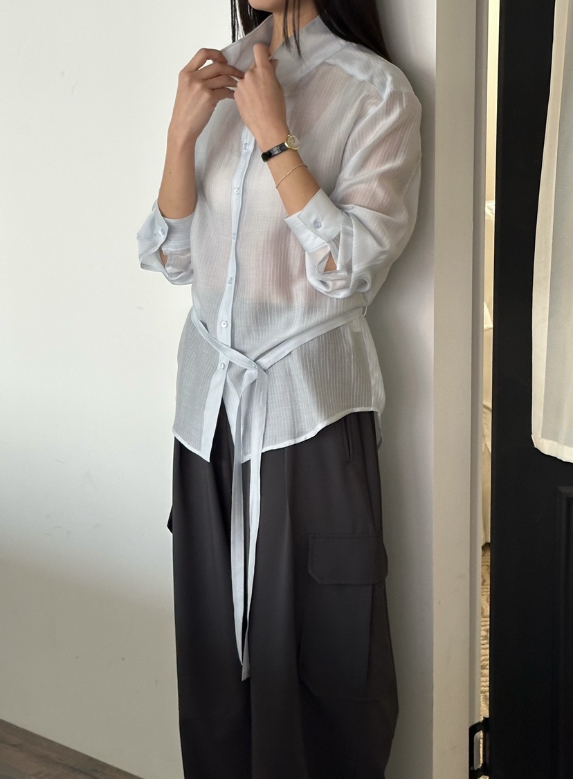 LE VASE東大門代購女士新品推薦時尚熱賣襯衫蕾絲衫含腰帶LE VASE襯衫/蕾絲衫