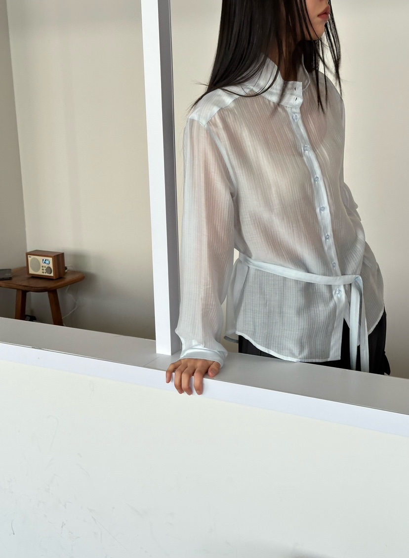 LE VASE東大門代購女士新品推薦時尚熱賣襯衫蕾絲衫含腰帶LE VASE襯衫/蕾絲衫