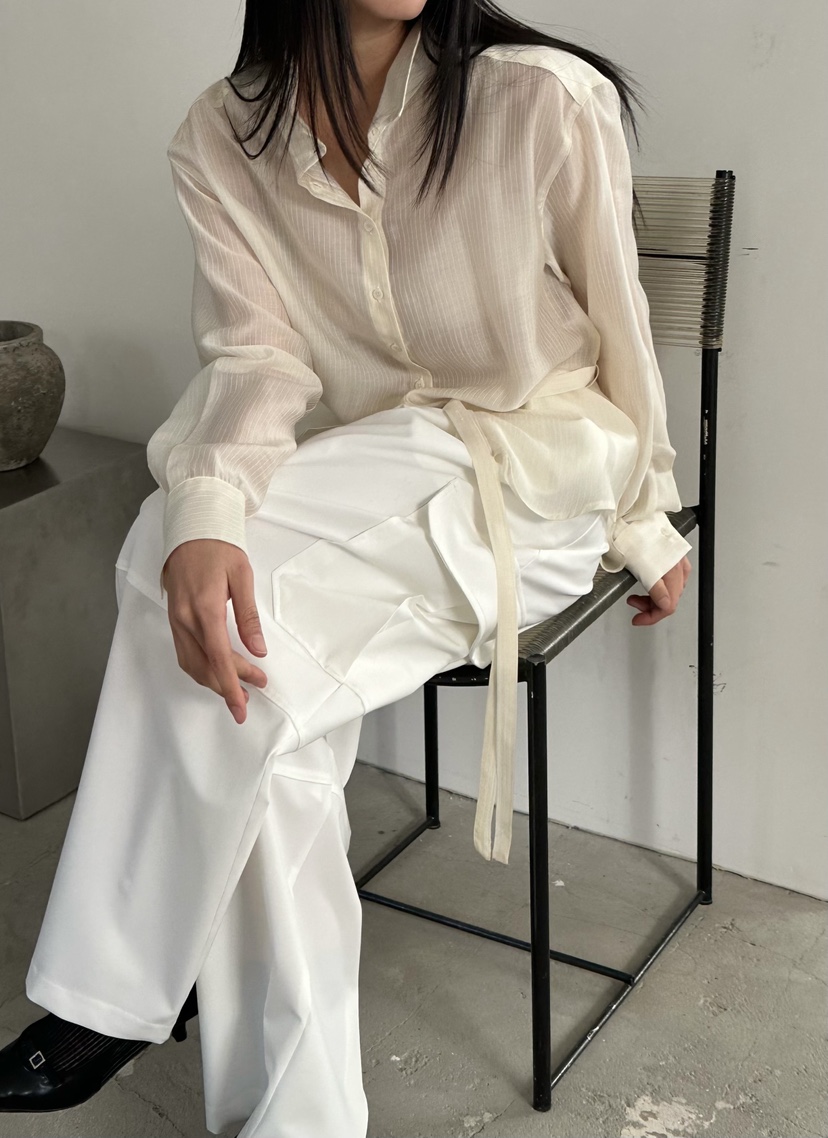 LE VASE東大門代購女士新品推薦時尚熱賣襯衫蕾絲衫含腰帶LE VASE襯衫/蕾絲衫