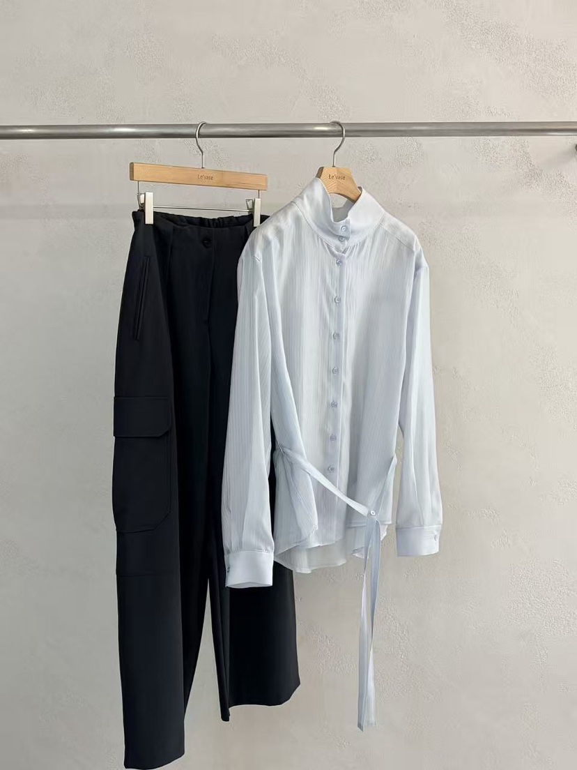 LE VASE東大門代購女士新品推薦時尚熱賣襯衫蕾絲衫含腰帶LE VASE襯衫/蕾絲衫