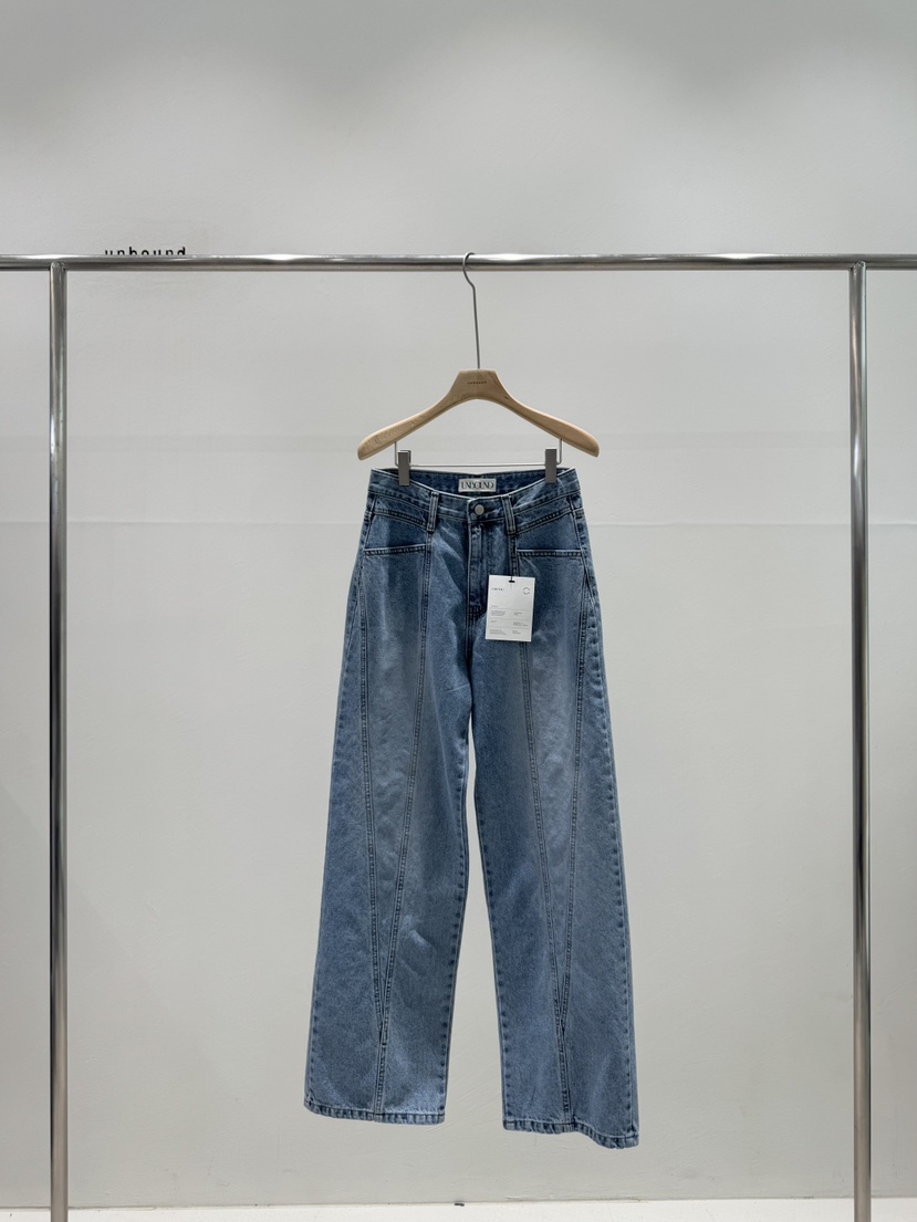 UNBOUND東大門代購女裝新品人氣職業熱賣時尚26春夏牛仔褲V領UNBOUND牛仔褲圖色1