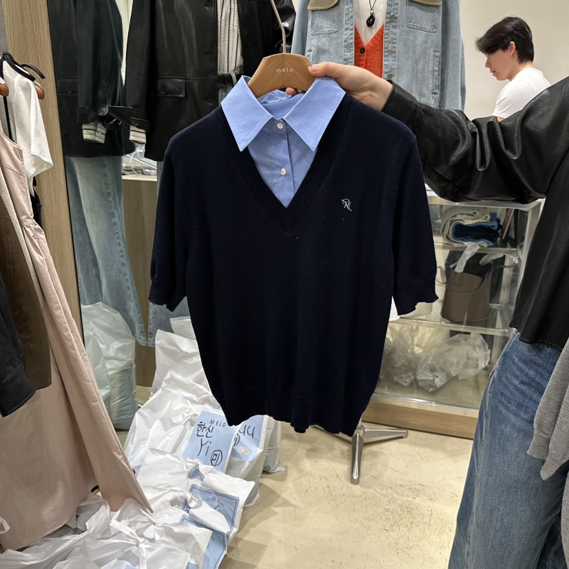 MELO東大門實拍女士新款熱賣26春夏職業人氣T恤假兩件混紡MELOT恤圖色2